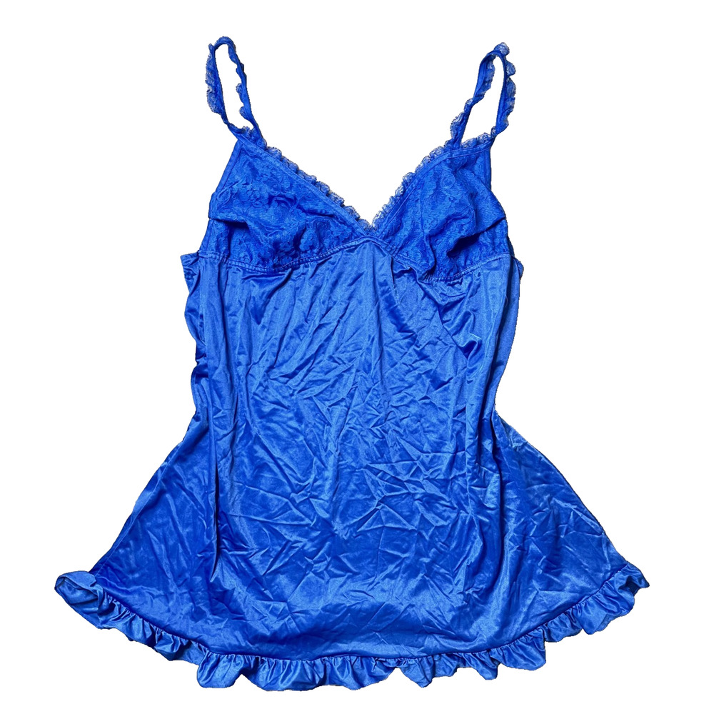 Women's Erica Loren Size 44 Made in USA Blue Lace Sleeveless Satin Night Gown
